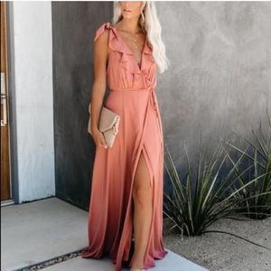 VICI ruffle tie maxi dress with slit